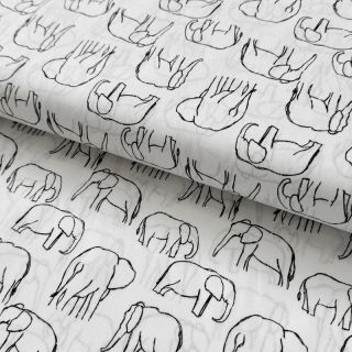 Pamutvászon Elephants line Art Snoozy white