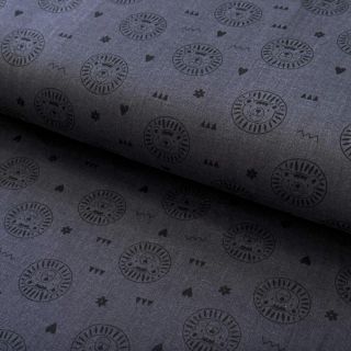 Dupla géz/muszlin sima Lion heads dark grey