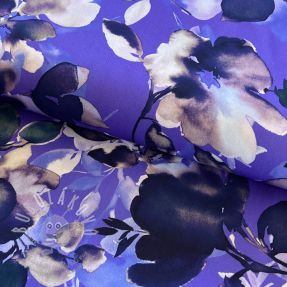 Viszkóz Twill water painted floral blue digital print