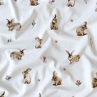 Jersey Rabbits and flowers white digital print