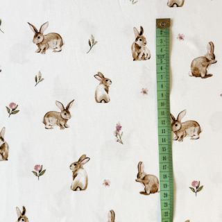 Jersey Rabbits and flowers white digital print