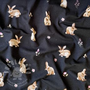 Jersey Rabbits and flowers navy digital print