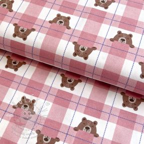 Pamutvászon FLANNEL Bear check light pink