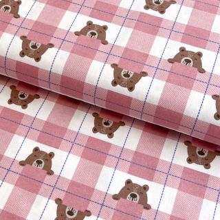 Pamutvászon FLANNEL Bear check light pink