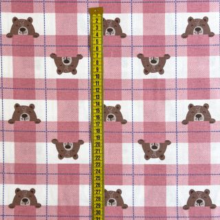 Pamutvászon FLANNEL Bear check light pink