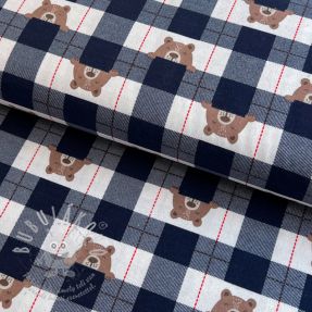 Pamutvászon FLANNEL Bear check navy