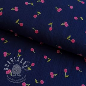 Dupla géz/muszlin EMBROIDERY Cherries navy