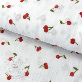 Dupla géz/muszlin EMBROIDERY Cherries white