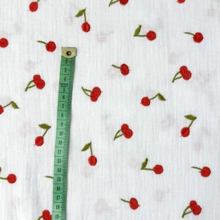 Dupla géz/muszlin EMBROIDERY Cherries white