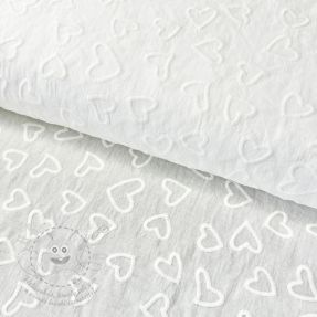 Pamutvászon VOILE Embroidery Hearts white