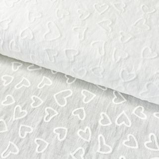 Pamutvászon VOILE Embroidery Hearts white