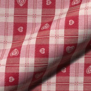 Dekorációs anyag jacquard DOUBLE FACE Landhaus Heart Check dark red