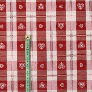 Dekorációs anyag jacquard DOUBLE FACE Landhaus Heart Check dark red