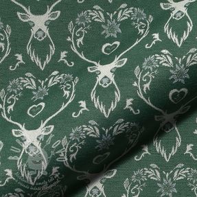 Dekorációs anyag jacquard DOUBLE FACE Landhaus Deer Heart forest green