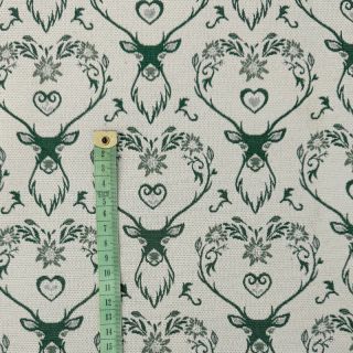 Dekorációs anyag jacquard DOUBLE FACE Landhaus Deer Heart forest green