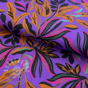 Pamutvászon SATIN NERIDA HANSEN Lush leaves purple digital print