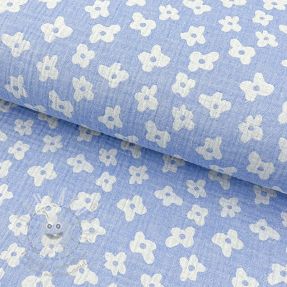 Dupla géz/muszlin JACQUARD Flowers royal blue