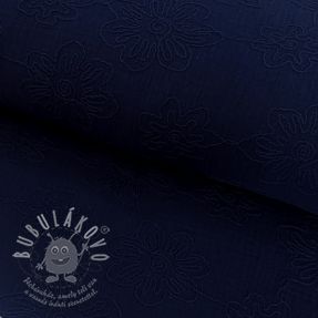 Dupla géz/muszlin EMBROIDERY Flowers navy