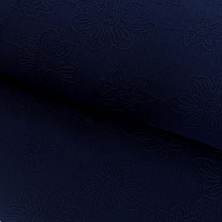 Dupla géz/muszlin EMBROIDERY Flowers navy